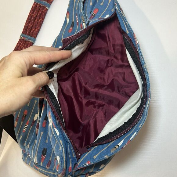 Kavu Blue Backpack with Wooden Paddles/Oars Pattern Red Rope Sling Back Bag - Picture 3 of 7